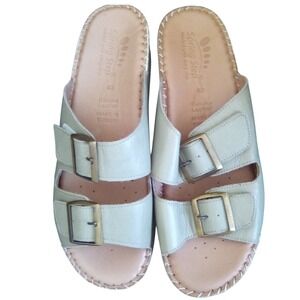 Spring Step Minisia Olive Green Leather Double Buckle Wedge Slide Sandal(9.5)
